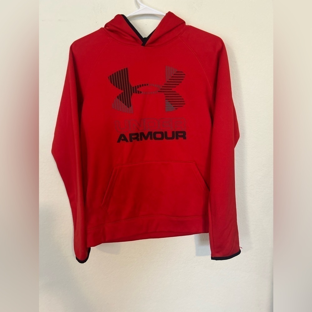 UNDER ARMOUR Hoodie Sweat Pullover Size Youth Large Red Front Logo